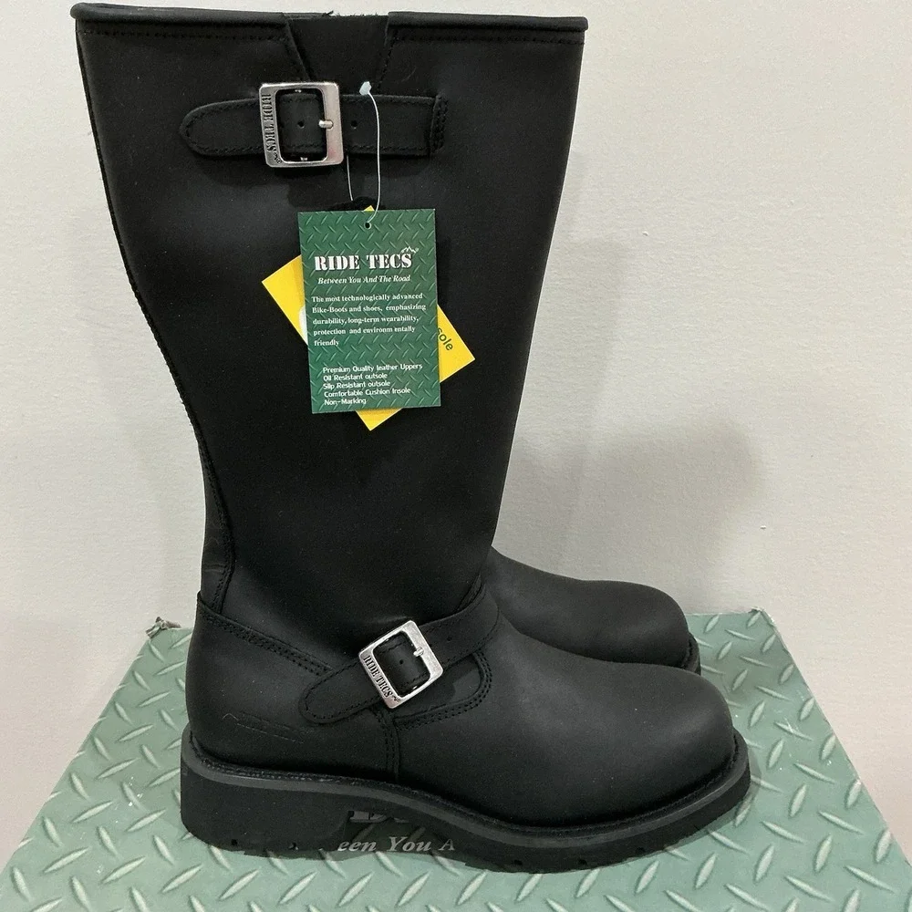 RIDE TECS 1443ZIPPER Men's NEW Knee-High Engineer Biker Boot Black US Size 12 M